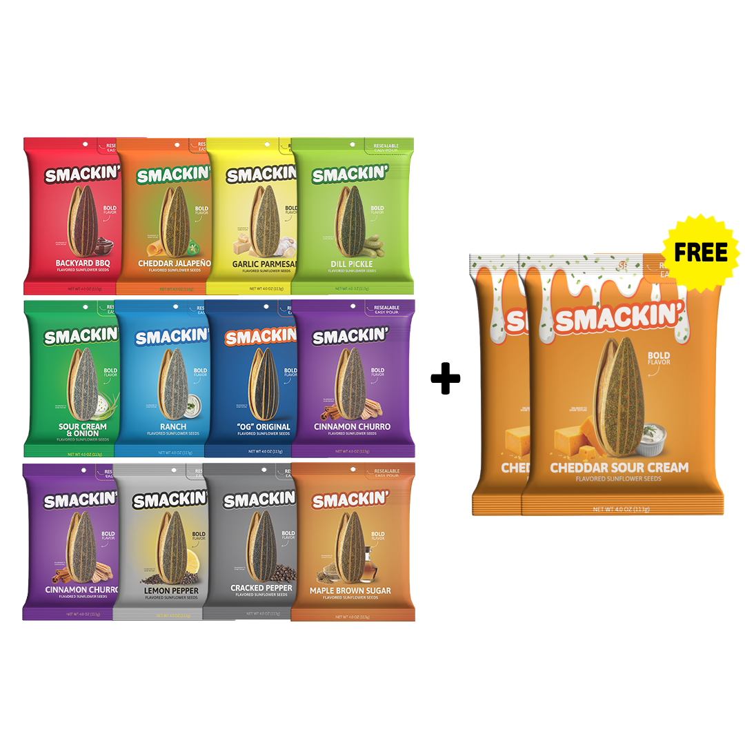 SMACKIN' 2 FREE Cheddar Sour Cream Bags 12 Bag Variety Pack product image